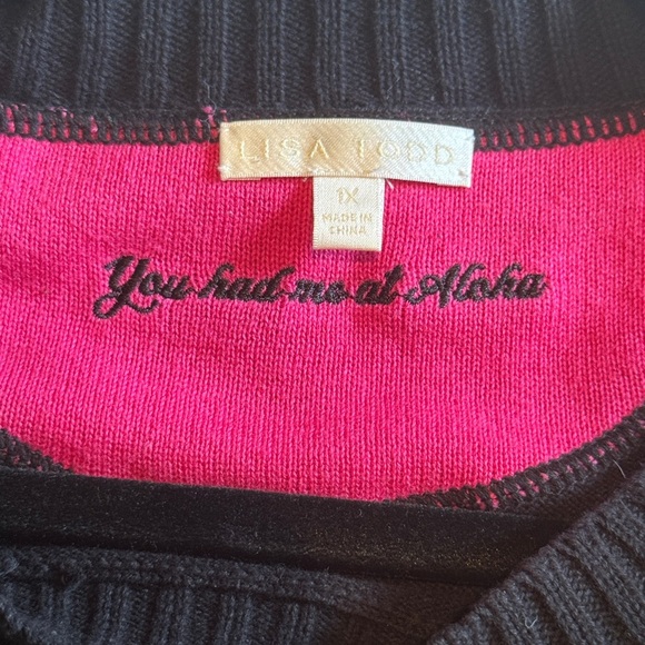 Lisa Todd Black Sweater with Colorful Pineapple Design size 1X - Picture 2 of 11